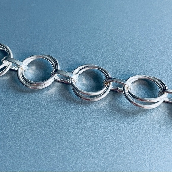 Vintage Rolo Link Double Circles Modernist Toggle Sterling Silver Bracel… - Picture 3 of 8